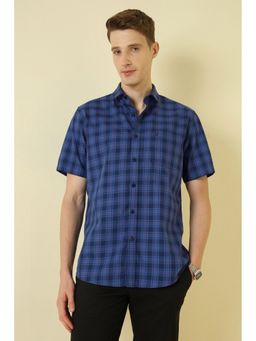 Allen Solly - Blue Slim Fit Check Half Sleeves Casual Shirt