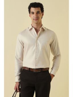 Allen Solly - Beige Textured Full Sleeves Formal Shirt