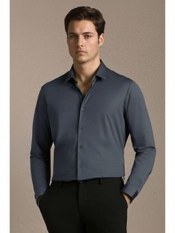 Louis Philippe - Navy Blue Textured Full Sleeves Casual Shirt