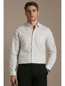 Louis Philippe - White Print Full Sleeves Formal Shirt