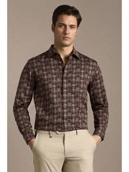 Louis Philippe - Brown Print Full Sleeves Formal Shirt