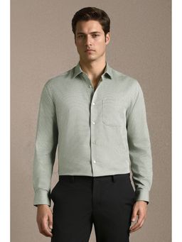 Louis Philippe - Green Textured Full Sleeves Formal Shirt