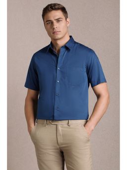Louis Philippe - Blue Solid Half Sleeves Formal Shirt