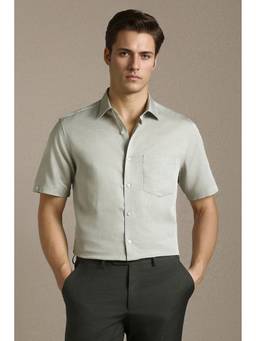 Louis Philippe - Green Textured Half Sleeves Formal Shirt