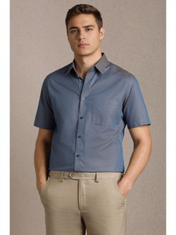 Louis Philippe - Blue Textured Half Sleeves Formal Shirt