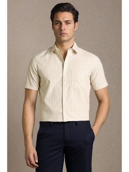 Louis Philippe - Beige Stripe Half Sleeves Formal Shirt