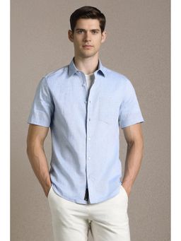 Louis Philippe - Light Blue Textured Half Sleeves Formal Shirt