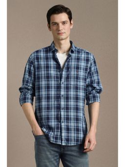 Louis Philippe - Navy Blue Check Full Sleeves Casual Shirt