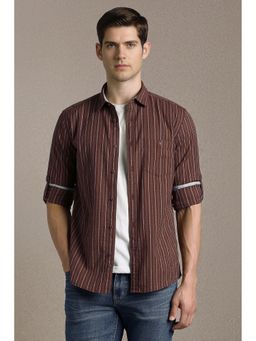 Louis Philippe - Brown Stripe Full Sleeves Casual Shirt