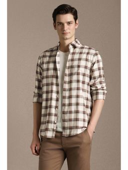 Louis Philippe - Beige Check Full Sleeves Casual Shirt