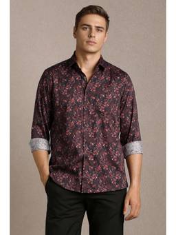 Louis Philippe - Maroon Print Full Sleeves Casual Shirt