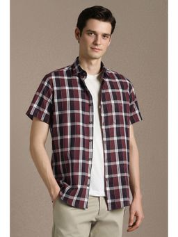 Louis Philippe - Maroon Check Half Sleeves Casual Shirt