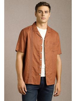 Louis Philippe - Brown Solid Half Sleeves Casual Shirt