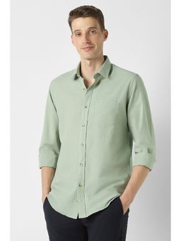 Peter England - Light Olive Slim Fit Textured Full Sleeves Casual Shirt