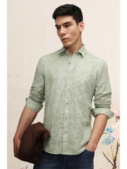 Peter England - Green Slim Fit Print Full Sleeves Casual Shirt