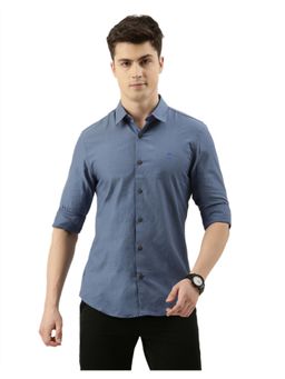 Peter England - Blue Super Slim Fit Textured Full Sleeves Casual Shirt