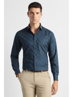 Van Heusen - Navy Blue Textured Full Sleeves Formal Shirt