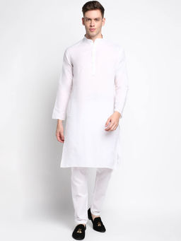 Devoiler - Men Plain White Cotton Kurta