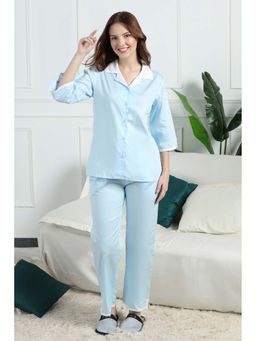 HOUSE OF COMFORT - Women Pure Cotton Satin Nightsuit Blue