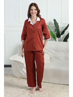 HOUSE OF COMFORT - Women Pure Cotton Satin Nightsuit Copper