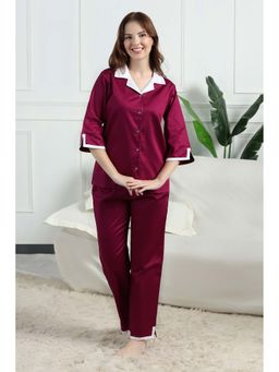 HOUSE OF COMFORT - Women Pure Cotton Satin Nightsuit Magenta