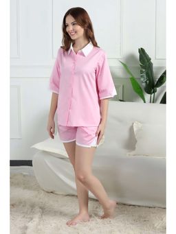 HOUSE OF COMFORT - Women Pure Cotton Satin Nightsuit Pink