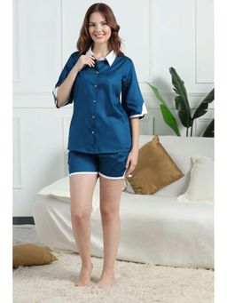 HOUSE OF COMFORT - Women Pure Cotton Satin Nightsuit Blue