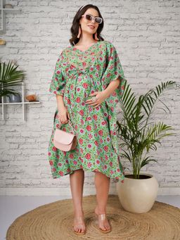 Angloindu - Green Printed Maternity Kaftan Dress