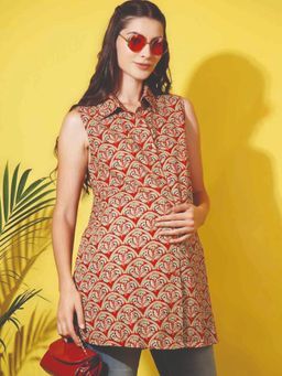 Angloindu - Red Printed Sleeveless Maternity Shirt