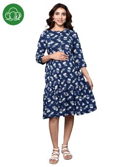 Inner Sense - Organic Cotton Knee Length Maternity Dress with 3/4Th Sleeves Navy Blue