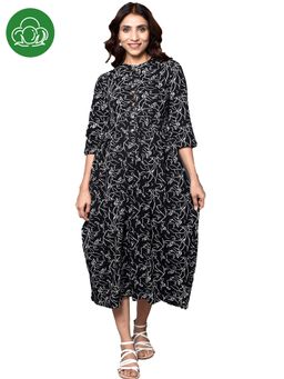 Inner Sense - Organic Cotton Full Length Maternity Dress with 3/4Th Sleeves Black