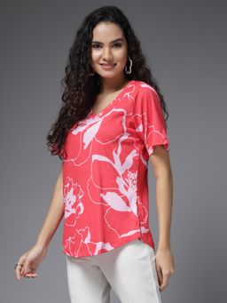 Zelena - Women Half Sleeves Cotton Printed Maternity Feeding Top with Zip Red