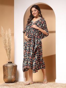 Zelena - Women Rayon Printed Maternity Feeding Kaftan with Zip Teal