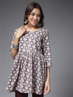 Zelena - Women Cotton Printed Maternity Feeding Top with Zip Navy Blue