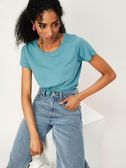 max - Women Blue Solid T-Shirt