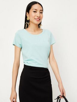max - Women Blue Solid T-Shirt