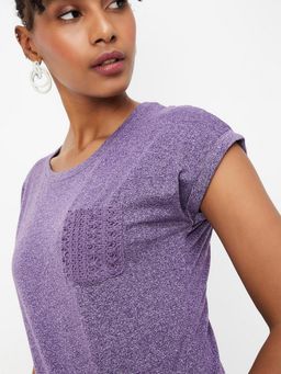max - Women Textured Purple T-Shirt