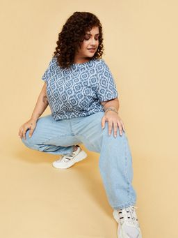 max - Women Round Neck Blue T-Shirt