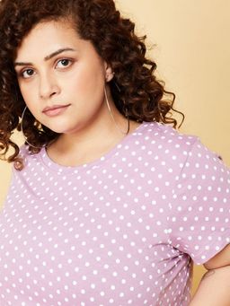 max - Women Round Neck Polka Dot Purple T-Shirt
