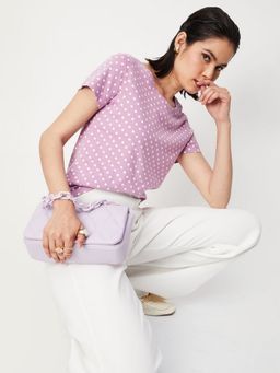 max - Women Polka Dot Round Neck Purple T-Shirt