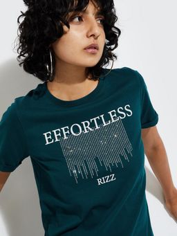 max - Women Embellished Green T-Shirt