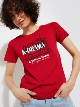 max - Women Graphic Printed Red T-Shirt