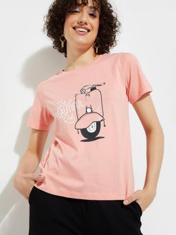max - Women Graphic Printed Pink T-Shirt