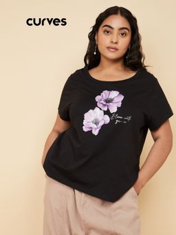 max - Women Black Print T-Shirt