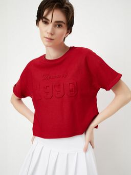 max - Women Embossed Athleisure Red T-Shirt