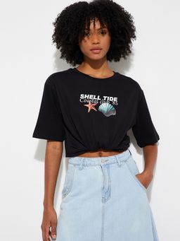 max - Women Black Graphic Print T-Shirt