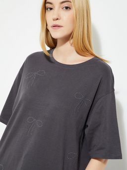 max - Women Grey Embellished T-Shirt