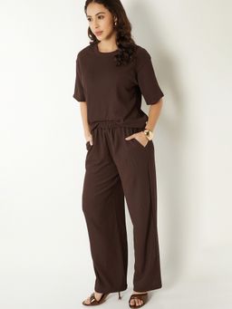 max - Women Textured Brown T-Shirt
