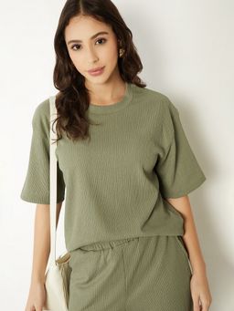 max - Women Textured Green T-Shirt