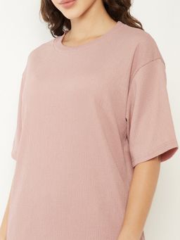 max - Women Textured Pink T-Shirt